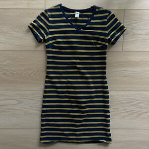 Old Navy Navy and Gold Striped Mini Dress